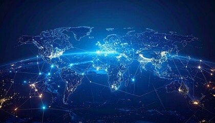Global network visualization with interconnected cities and data flow