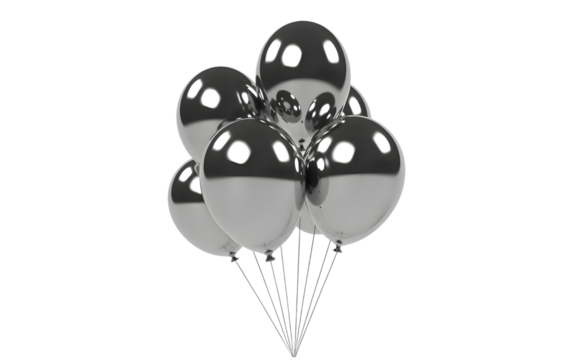 Bunch of black and silver balloons isolated on transparent background - Powered by Adobe