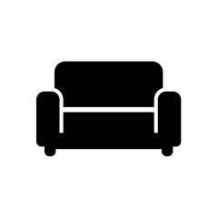 This sofa icon illustrates a comfortable seating piece for living rooms and lounges. Ideal for interior layouts, furniture catalogs, hospitality graphics, or simple UI symbols.