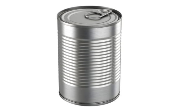 Silver metal food can with pull tab isolated on transparent background