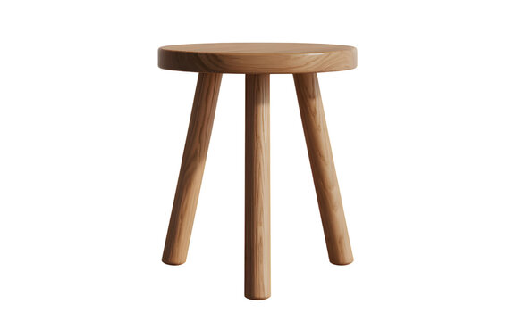 Simple wooden three legged stool isolated on transparent background