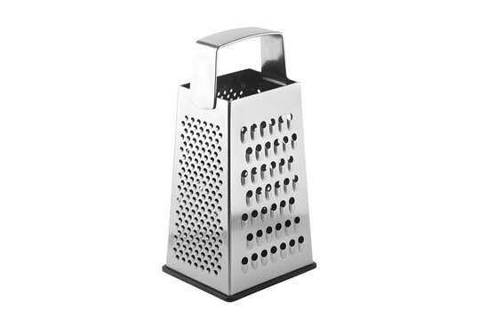 Stainless steel box grater with handle isolated on transparent background