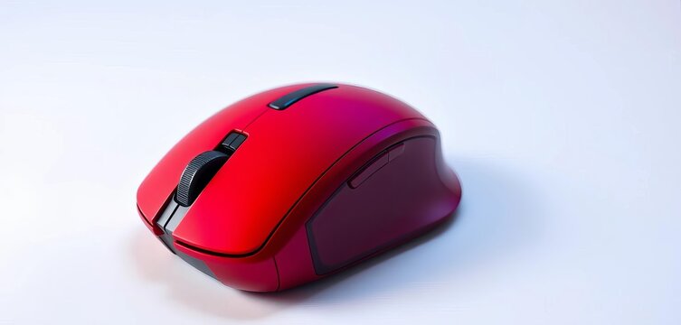 Sleek red wireless computer mouse on white background , technology, gaming mouse
