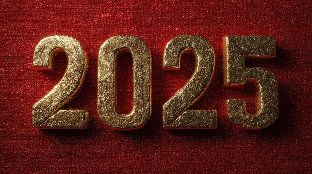 2025 gold font on red festive blanket