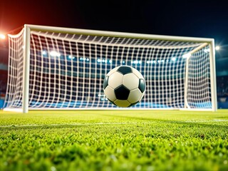 Soccer ball rolling towards goal net, anticipation,  football,  success