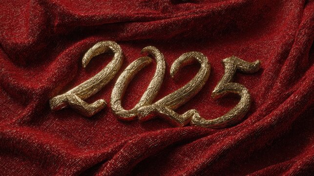 2025 gold font on red festive blanket