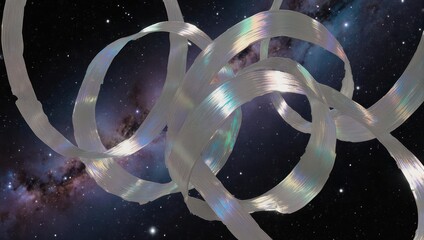 Abstract Cosmic Ribbons Floating in Nebula.