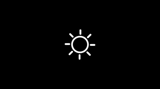 Animation of the sun icon, one line. Video animation of the sun icon with rays on a black background.