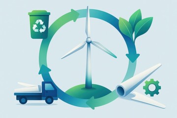 Eco friendly circular economy symbolizing renewable energy, recycling initiatives, and sustainable practices in transportation appealing to environmentally conscious consumers
