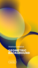 Vibrant abstract shapes overlap black background. Yellow, blue gradients create dynamic visual effect. Modern design elements present.