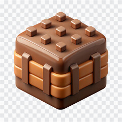 3D Pixel Chocolate Cake Icon | Cubic Dessert, Dark Sweet Treat, Gaming Food