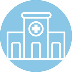 Modern Hospital Building Icon with Medical Cross Symbol on Light Blue Circle Background Clean Outline Design Healthcare Concept