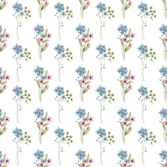 Obraz premium Seamless pattern, flower background with watercolor bouquets. Repeat fabric wallpaper print texture. Perfectly for backdrop, wrapped paper.
