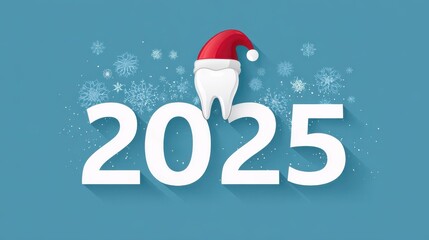 the white numbers 2025 and a tooth are depicted on a blue background a banner for celebrating the new year in dentistry a postcard dedicated to the christmas holiday it is suitable for medicine