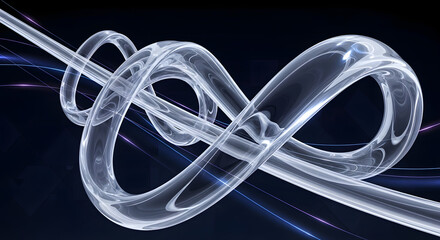 Abstract futuristic glass infinity loop with vibrant light trails