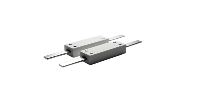 Two rectangular metal blocks with rods isolated on transparent background