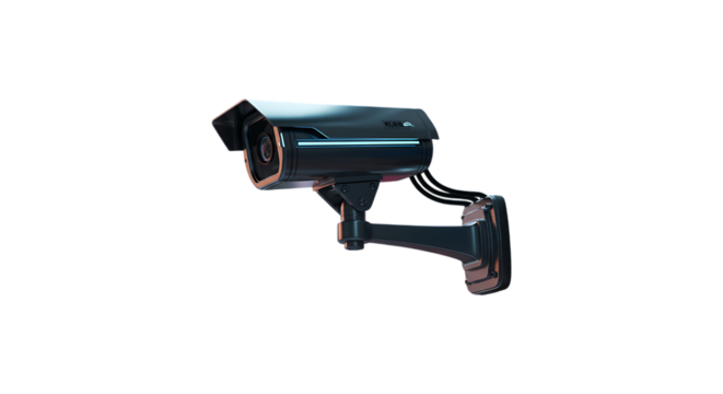 Security camera surveillance system mounted on bracket isolated on transparent background