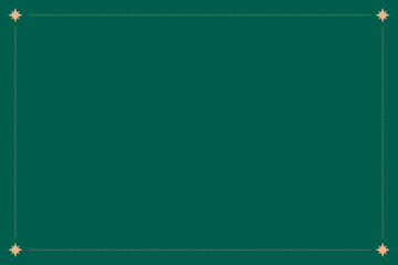 Vintage Christmas frame. Green holiday border with golden star and ribbon decoration. Rectangle elegant green Christmas frame with empty textbox. Minimalist invitation background. Vector illustration.