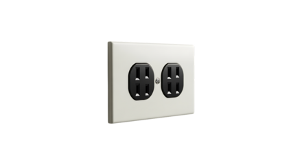 Vintage ivory light switch with two black toggles isolated on transparent background