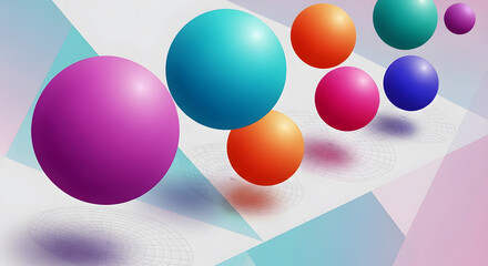 Vibrant 3d spheres floating, geometric patterns, modern design