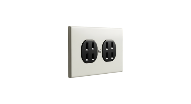 Vintage ivory light switch with two black toggles isolated on transparent background