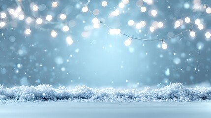 Fototapeta premium Winter Wonderland Scene with String Lights and Falling Snow