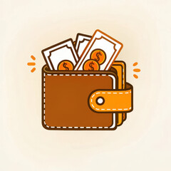 Stylish wallet filled with cash and coins symbolizes essence of banking and payments, showcasing financial security