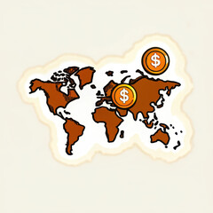 World map illustration featuring currency symbols representing global finance and security in economic transactions