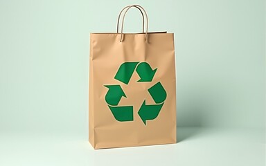 Eco-Friendly Brown Paper Bag with Green Recycling Symbol Perfect for Sustainable Shopping and Environmental Awareness Campaigns. High quality