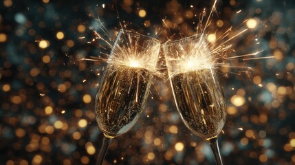 new year eve celebration with sparkler champagne and festive lights