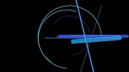 Abstract composition featuring intersecting lines, arcs, and a rounded rectangle against a stark black backdrop, creating a modern and dynamic design