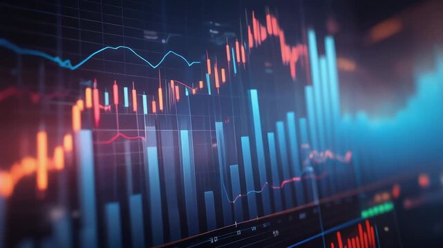 Dynamic financial data visualization with colorful graphs and charts for data analysis and trading insights