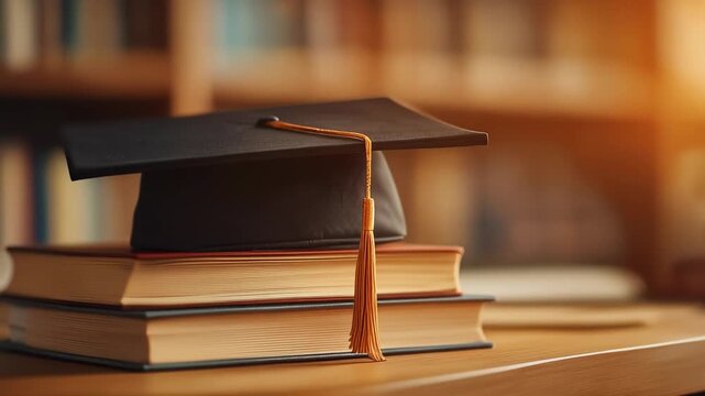 Graduation cap on books symbolizing education and achievement for academic success