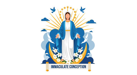 Celebrate the Immaculate Conception with this serene illustration, evoking peace and devotion, perfect for religious education, church bulletins, and spiritual reflection materials