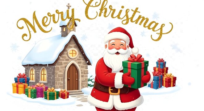 santa claus with gifts and merry christmas