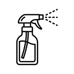Outline icon of a spray bottle dispensing liquid in a fine mist, isolated on