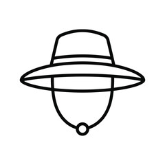 Simple black and white line art icon of a pith helmet, isolated on