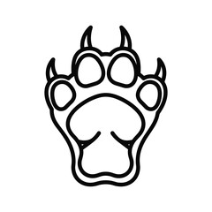 Outline drawing of a stylized animal paw print with sharp claws, isolated on