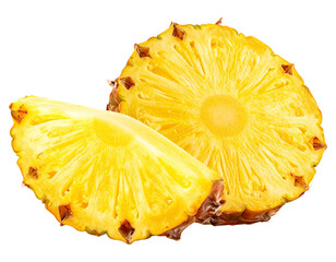 Sliced pineapple fruit isolated on white background, transparent PNG
