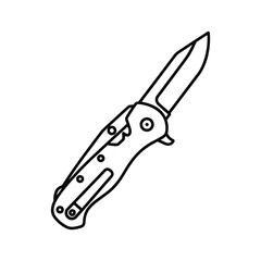 Outline drawing of a tactical folding pocket knife with a partially opened blade, isolated on