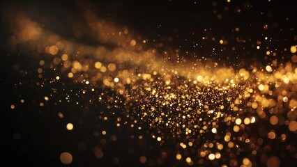 Fototapeta premium golden bokeh lights and glittering particles scattered across a dark background Concept Golden Bokeh Lights, Glittering Particles, Dark Background Glow, Ambient Night Photography