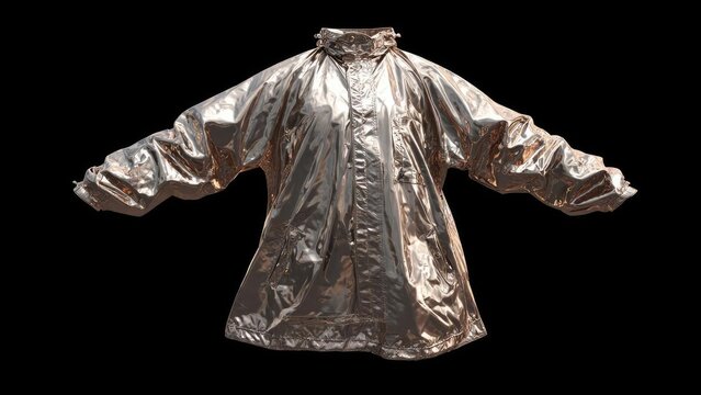 Shiny metallic protective suit with puffed sleeves, resembling a space or hazmat suit. Concept Shiny metallic protective suit with puffed sleeves, Space/hazmat inspired fashion - Powered by Adobe