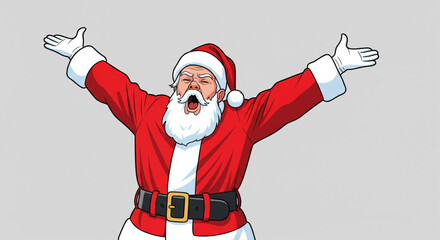Cheerful Santa Claus illustration with wide open arms, radiating warmth and happiness for the holiday season, a symbol of festive delight and giving