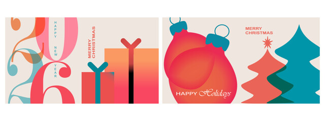 vector illustration of a christmas background, Big Set of 2026 Happy New Year logo text design. 2026 number design template. Collection of 2026 Happy New Year symbols. Vector illustration with labels 