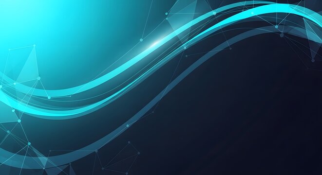 Abstract Technology Background Glowing Cyan Waves Network Connection