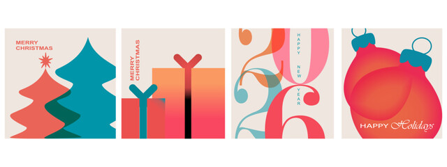 Christmas Sale background in green and gold. Vertical template for social media sales. New Year 2026 gold card set, golden number logo poster