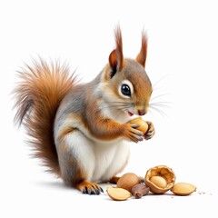 Fototapeta premium Cute squirrel eating a nut isolated on white background