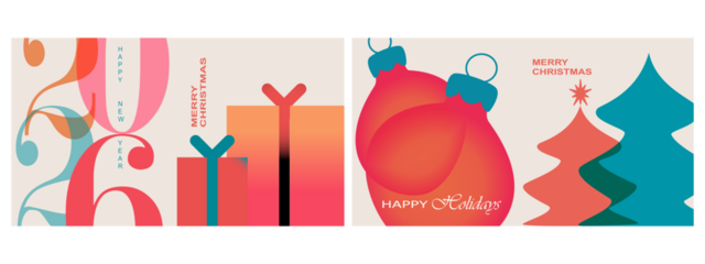 Big Set of 2026 Happy New Year logo text design. 2026 number design template. Collection of 2026 Happy New Year symbols. Vector illustration with labels isolated on colorful background. 