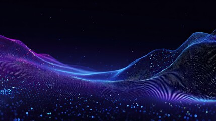 Abstract Dark Blue Purple Glowing Particle Wavy Landscape Background with Sparkly Dots Seamless Loop Animated Backdrop and Tech Concept