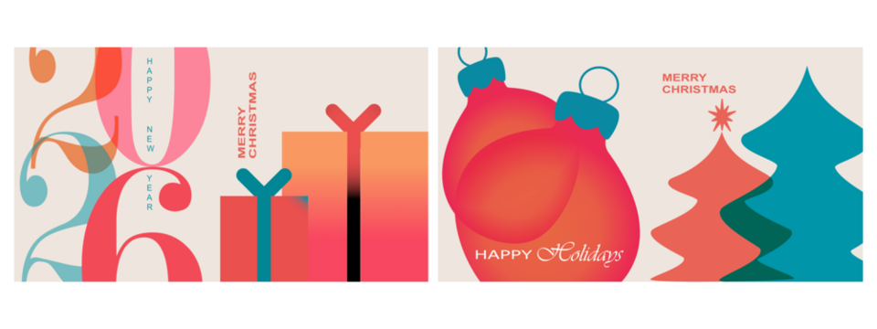 Big Set of 2026 Happy New Year logo text design. 2026 number design template. Collection of 2026 Happy New Year symbols. Vector illustration with labels isolated on colorful background. 